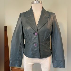 i. e. Cropped Leather Jacket - Petite Medium - Dark Dusky Blue - NWT